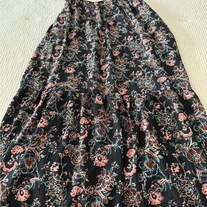 Universal Thread Black Floral Tiered Maxi Dress with Pink & Teal Blooms